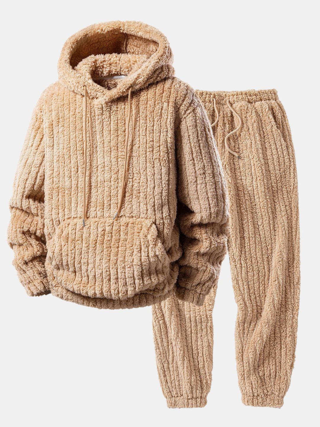 Men's Ribbed Teddy Pullover Hoodie and Jogger Set