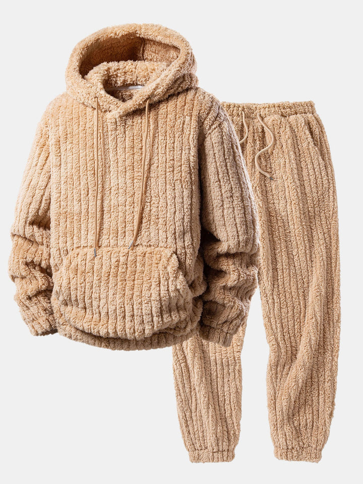 Men's Ribbed Teddy Pullover Hoodie and Jogger Set