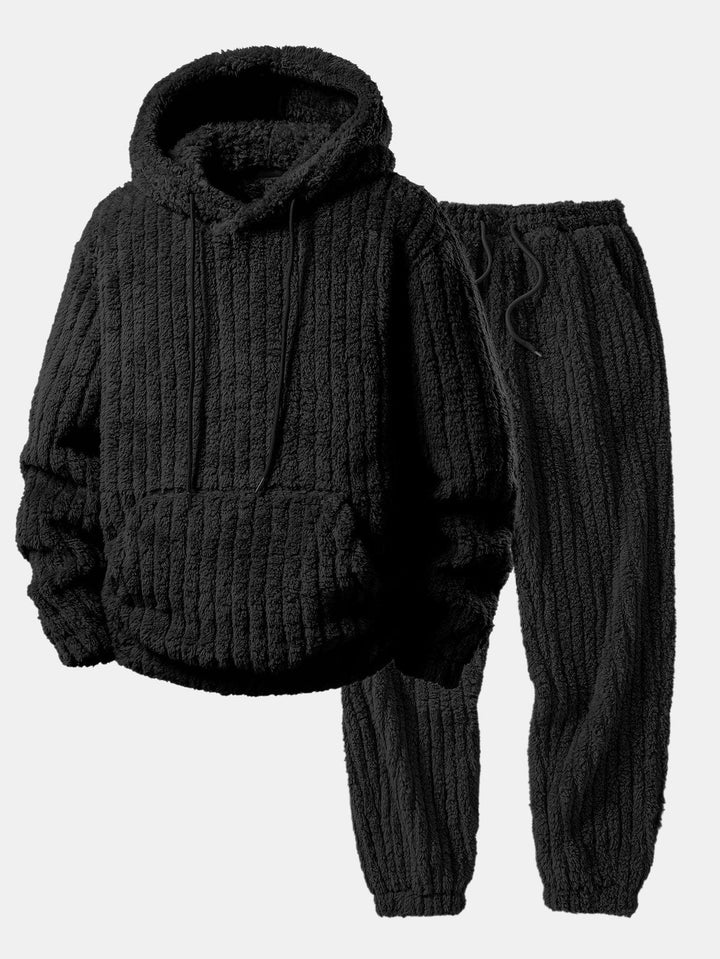 Men's Ribbed Teddy Pullover Hoodie and Jogger Set