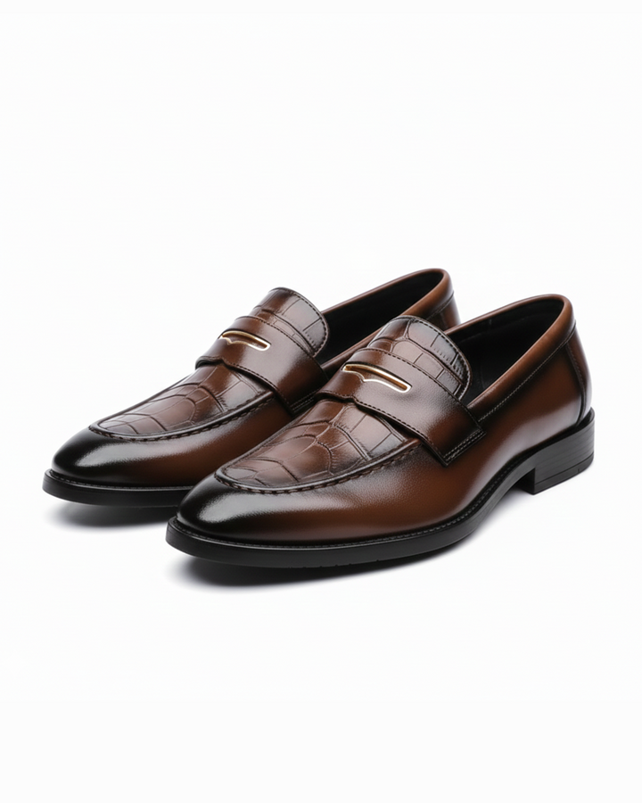 Men’s Leather Loafers – Croc Embossed Style