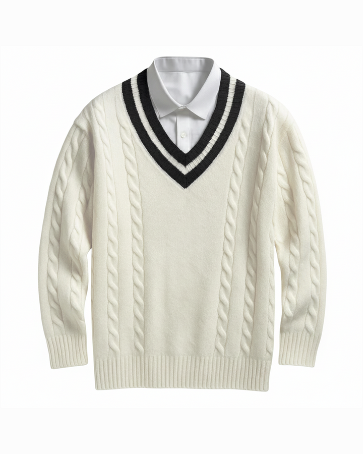 Men's Hampton V-Neck Sweater – Cable Knit Style
