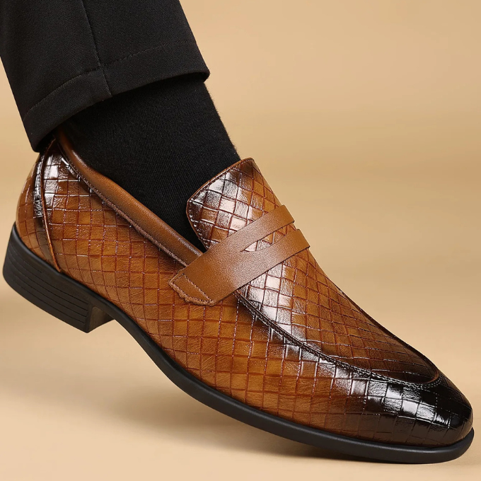 Men’s Leather Woven Loafers – Polished Slip-On Style