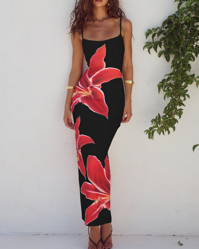 Abstract Unforgettable Floral Print Maxi Dress