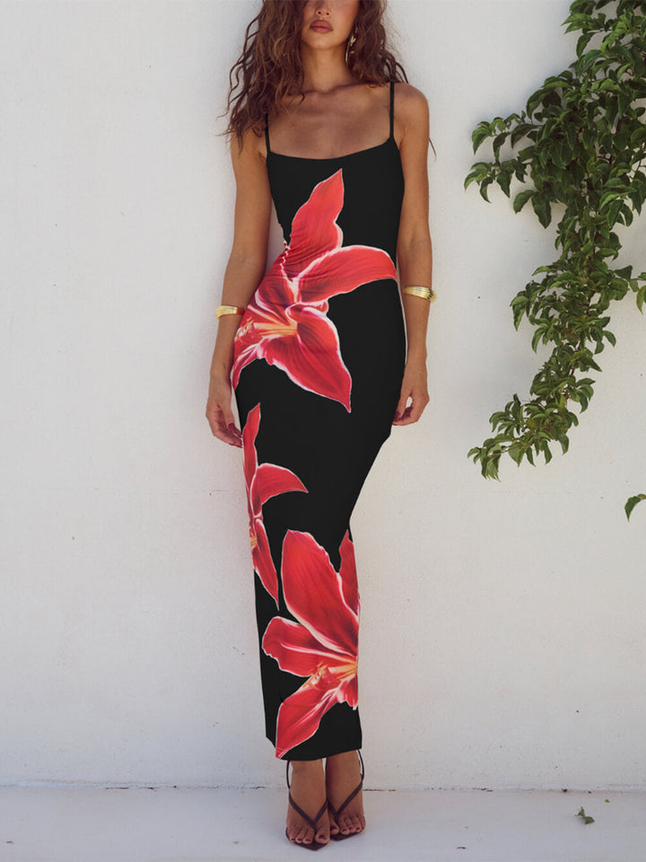 Abstract Unforgettable Floral Print Maxi Dress-HighTouch