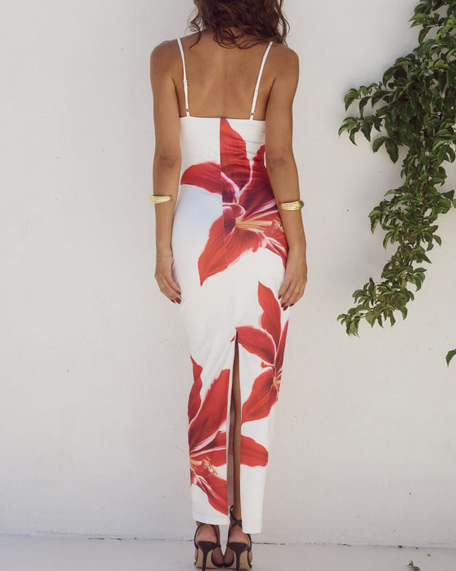 Abstract Unforgettable Floral Print Maxi Dress