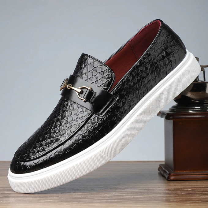 Men’s Leather Loafers – Embossed Slip-On Style