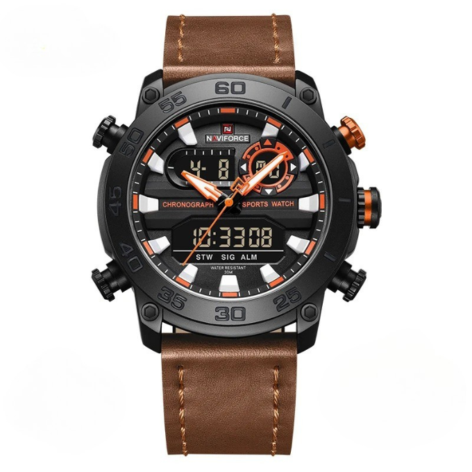 Men’s Dual Display Leather Watch – Forge One