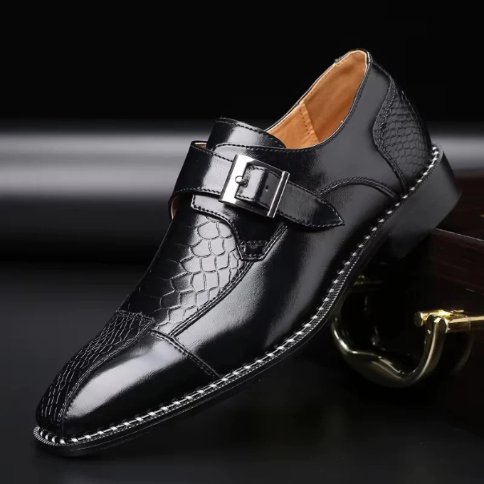 Men's Reptile Textured Leather Monk Strap Shoes