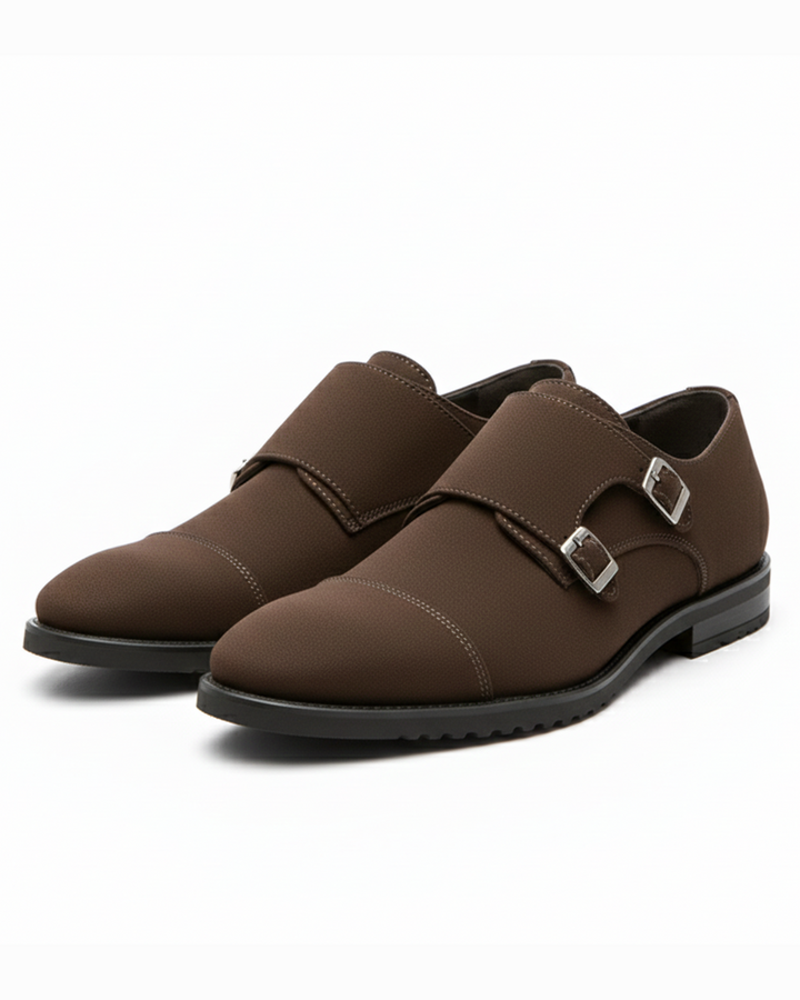 Men’s Suede Monk Strap Shoes – Double Buckle Style