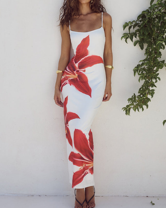 Abstract Unforgettable Floral Print Maxi Dress