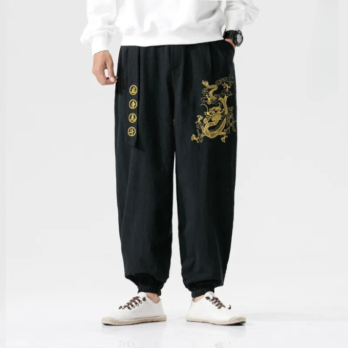 Men's Dragon Print Harem Pants for Casual Style
