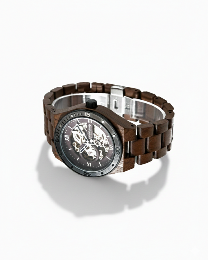 Men's Automatic Wooden Skeleton Watch | Self-Winding Luxury Timepiece