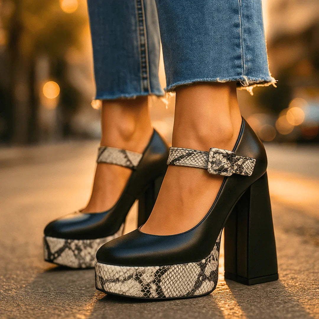 Women's Snakeskin Platform Heels – Orthopedic Arch Support