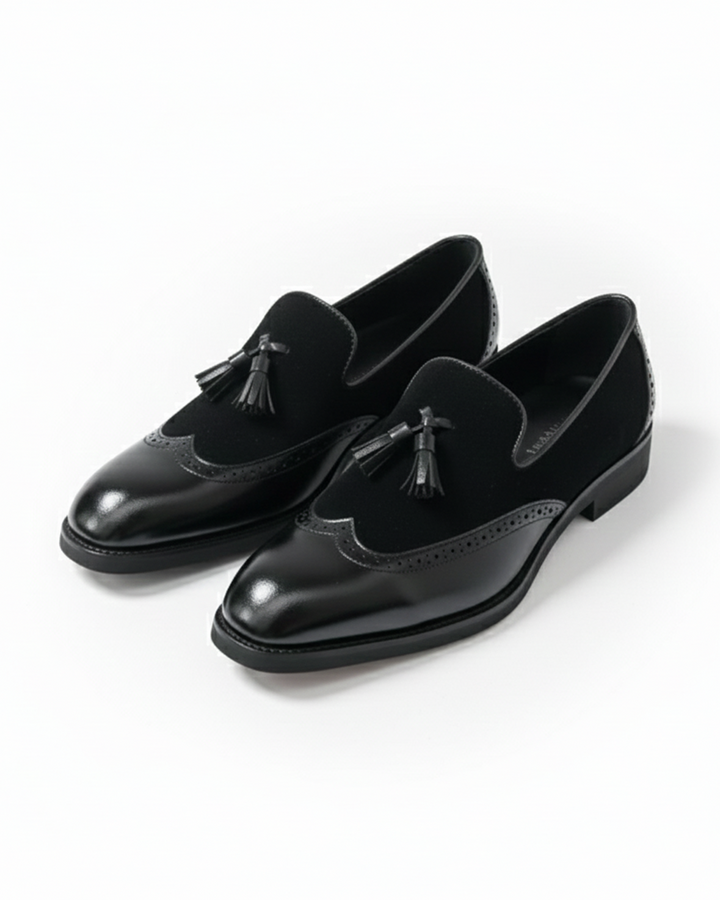 Men's Leather Tassel Loafers with Suede Panels