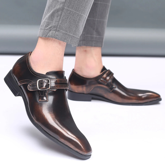 Men's Burnished Leather Monk Strap Shoes