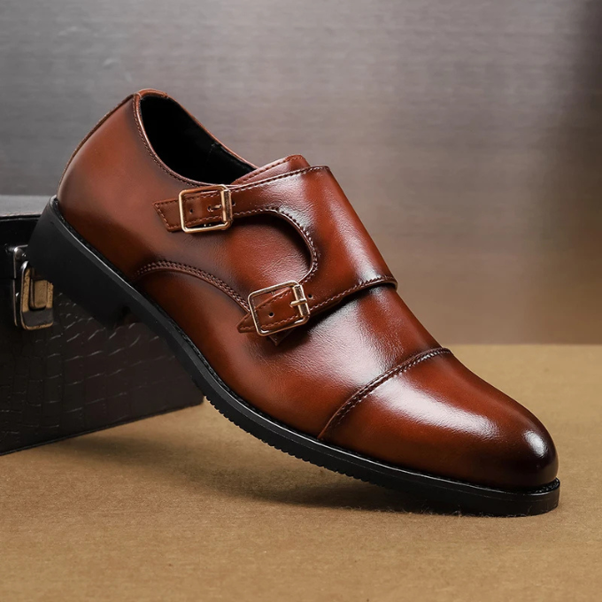 Men’s Double Monk Strap Shoes – Full-Grain Leather