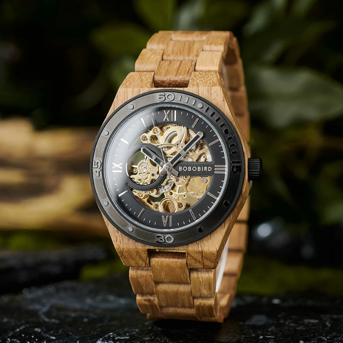Men's Automatic Wooden Skeleton Watch | Self-Winding Luxury Timepiece