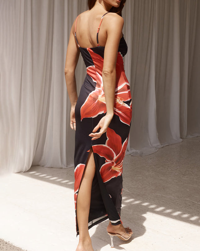 Abstract Unforgettable Floral Print Maxi Dress