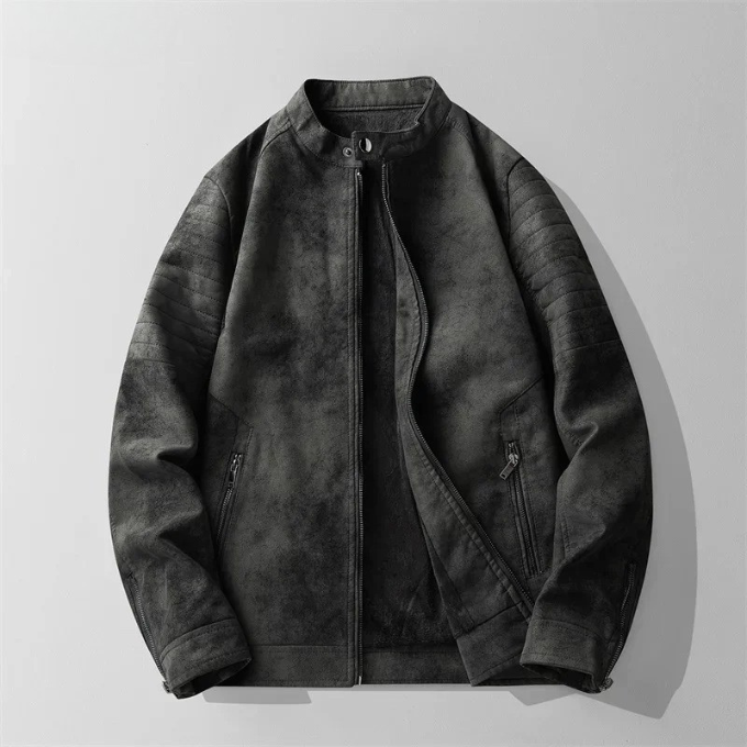 Men's Suede-Style Moto Jacket – Quilted & Warm