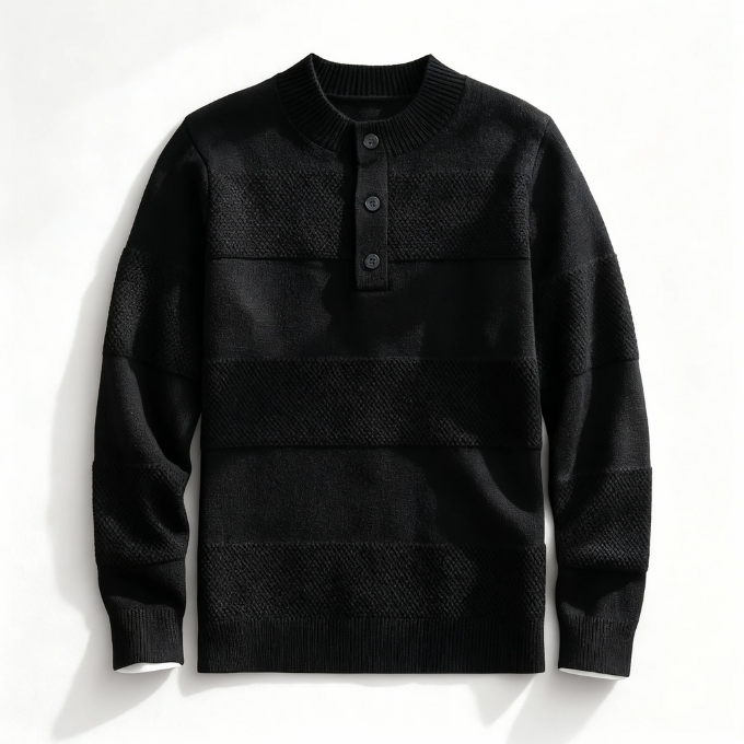 Men's Henley Wool Sweater – Warm Textured Knit