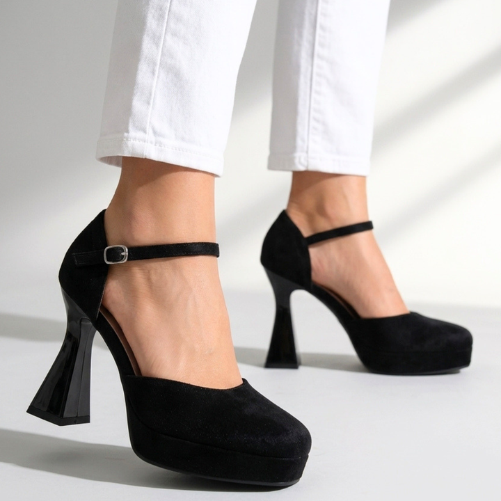 Women's Velvet Platform Heels Flared Sculpted Heel
