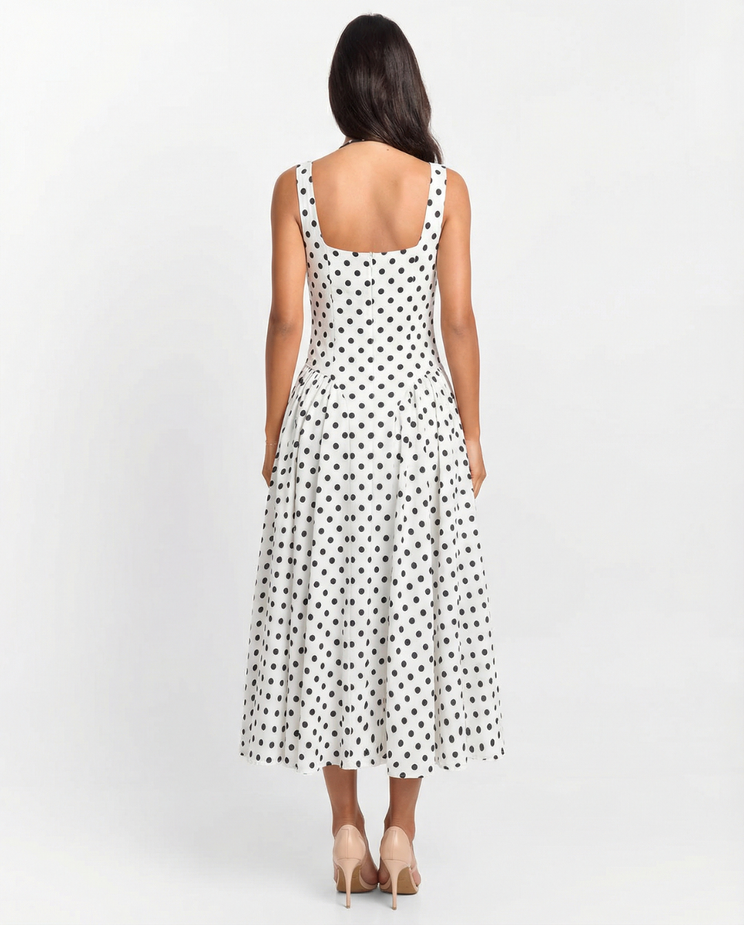 Women's Polka Dot Dress Short Sleeve A-Line Midi