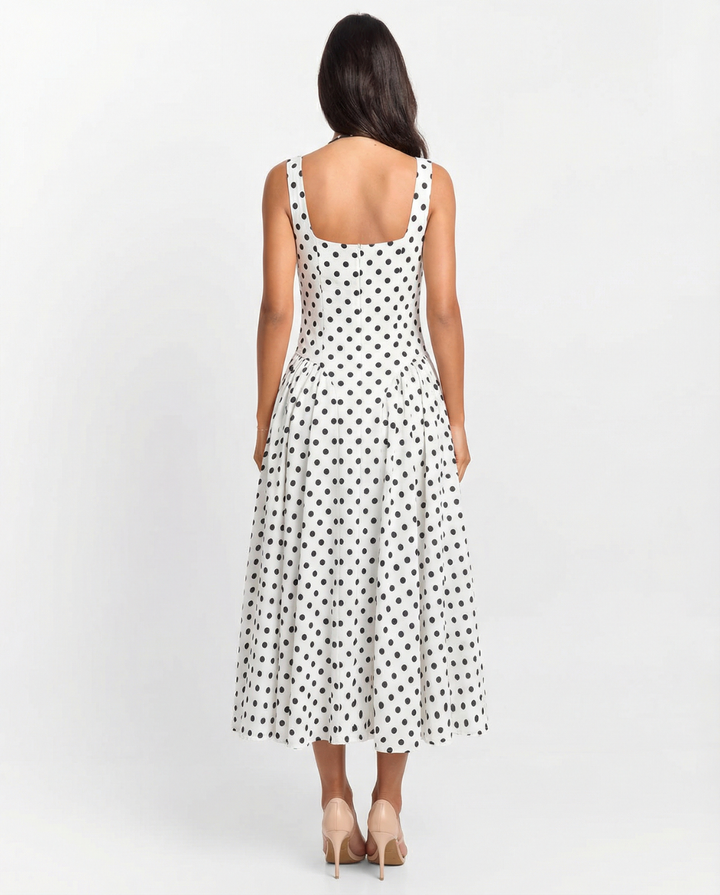 Women's Polka Dot Dress Short Sleeve A-Line Midi