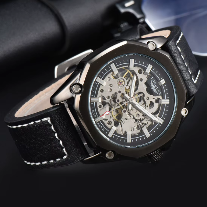 Men's Skeleton Leather Watch – Beck Atlas