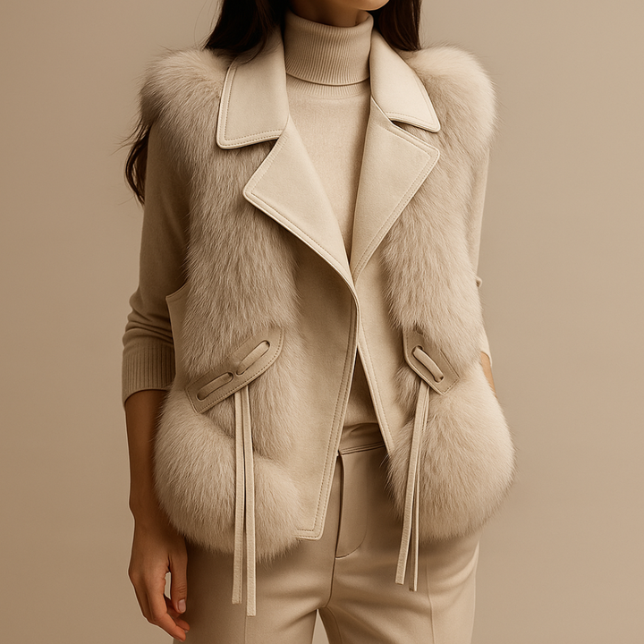 Women’s Faux Fur Vest with Oversized Lapel