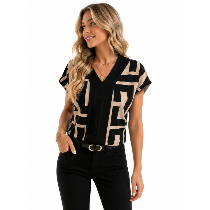 Women's Blouse Geometric V-Neck Short Sleeve Casual Top