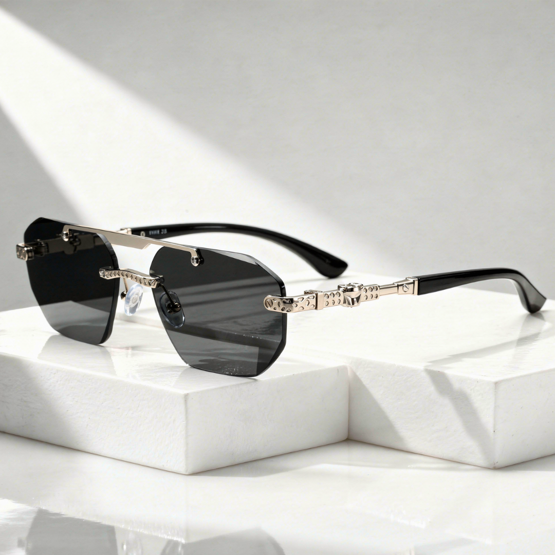 UV400 Rimless Polygon Sunglasses – Adjustable Nose Pads