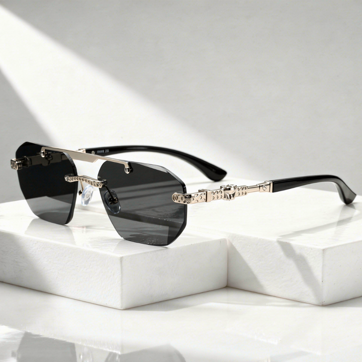 UV400 Rimless Polygon Sunglasses – Adjustable Nose Pads
