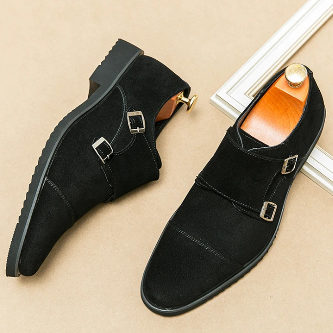 Men’s Suede Monk Strap Shoes – Double Buckle Style