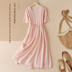 Women's Cotton & Linen Dress |Japanese Korean Casual A-Line Midi-HighTouch