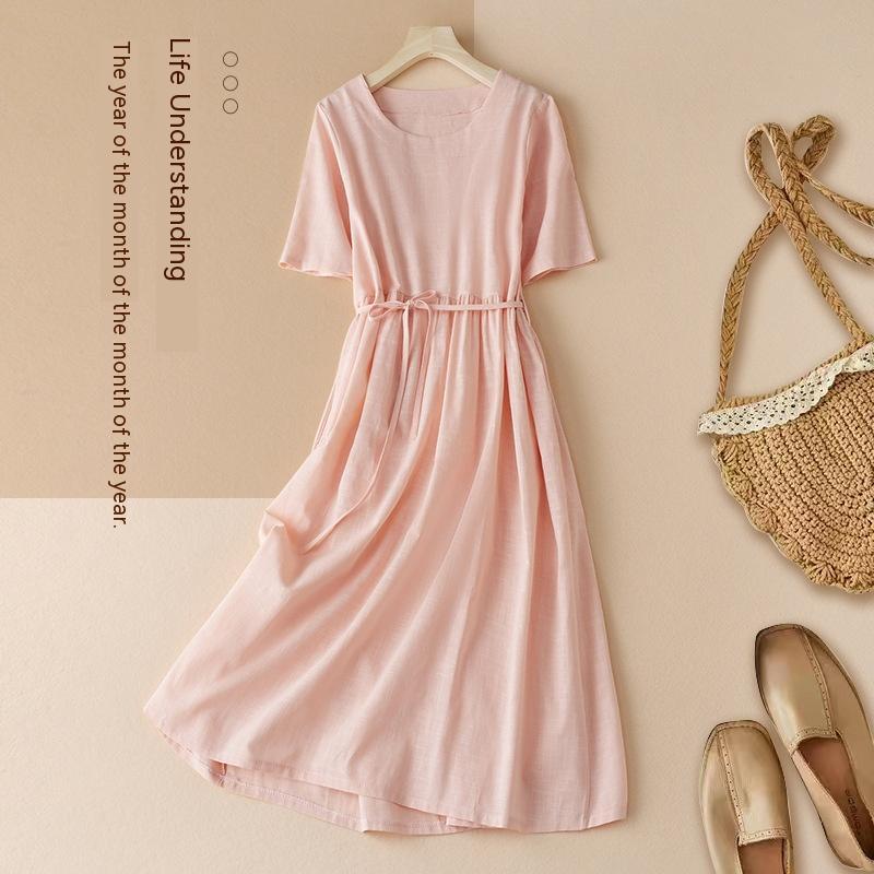 Women's Cotton & Linen Dress |Japanese Korean Casual A-Line Midi-HighTouch