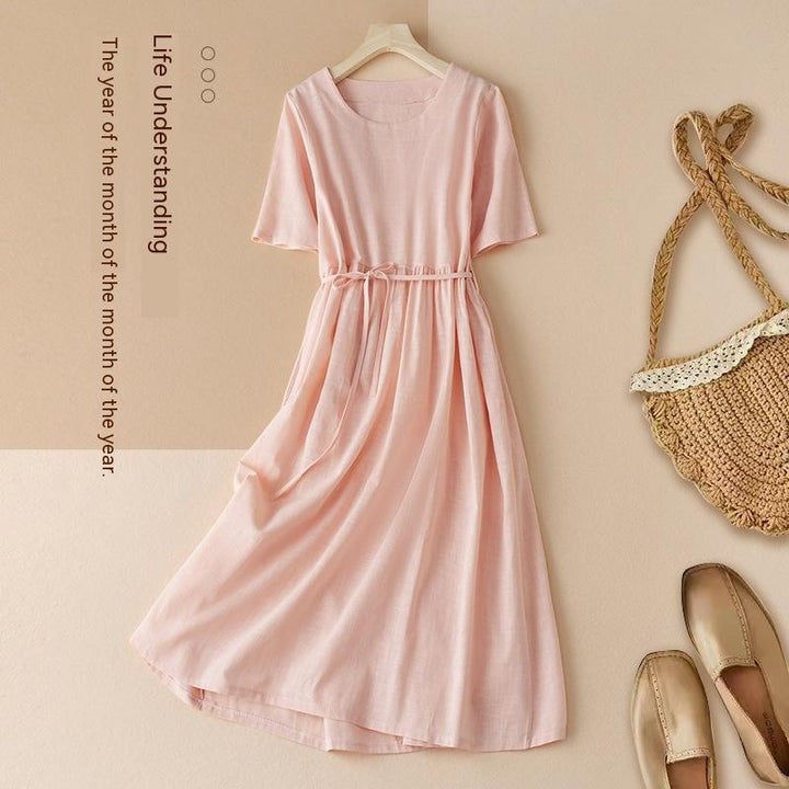 Women's Cotton & Linen Dress |Japanese Korean Casual A-Line Midi-HighTouch
