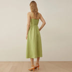 Linen Mid-Fashion Dress with Suspenders-HighTouch