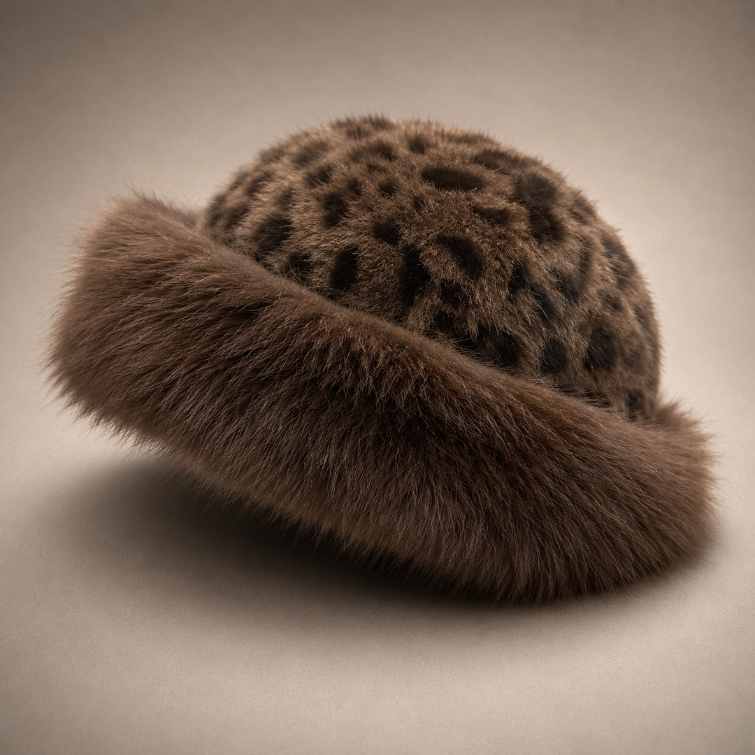 Women's Leopard Faux Fur Bucket Hat Winter Warm Cap