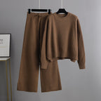 Women’s Knitted Wide-Leg Pants Set – Casual Two-Piece Knit Outfit-HighTouch