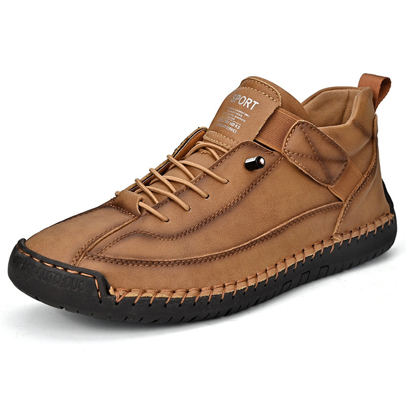 Men’s Cowhide Mid-Top Casual Boots – Durable Lace-Up Leather Shoes-HighTouch