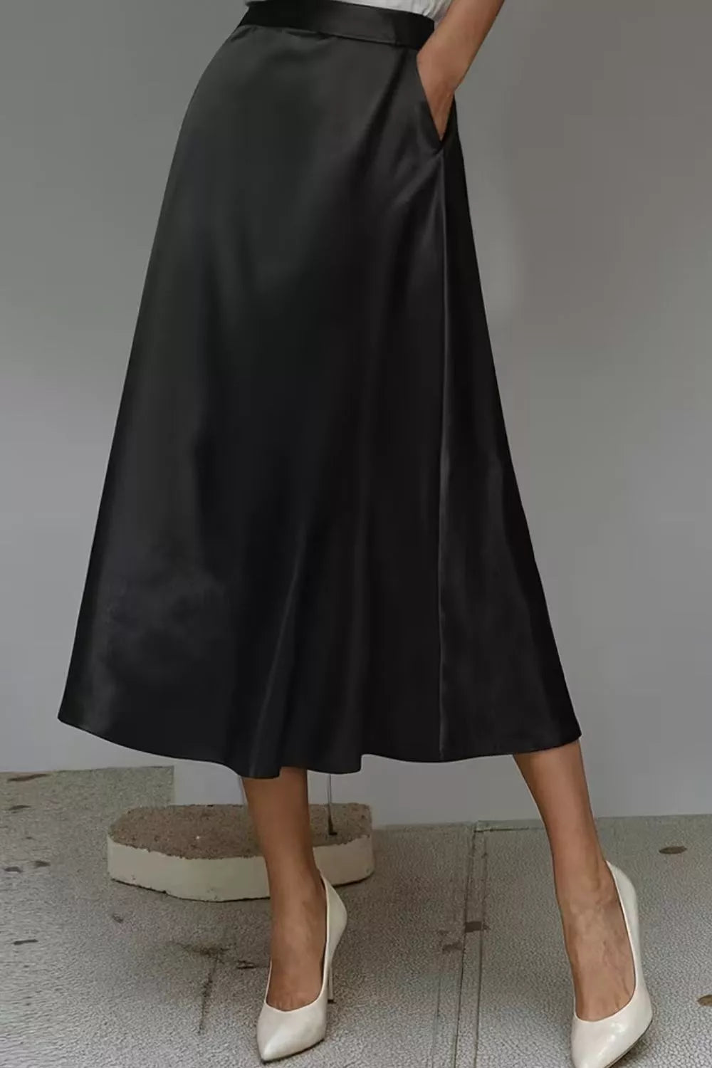 Women's Satin A-Line Midi Skirt | Liquid Finish | Casual Wear