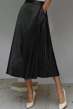 Women's Satin A-Line Midi Skirt | Liquid Finish | Casual Wear