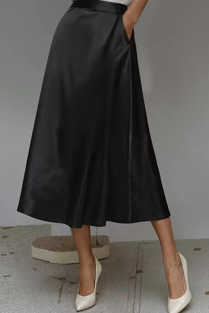 Women's Satin A-Line Midi Skirt | Liquid Finish | Casual Wear