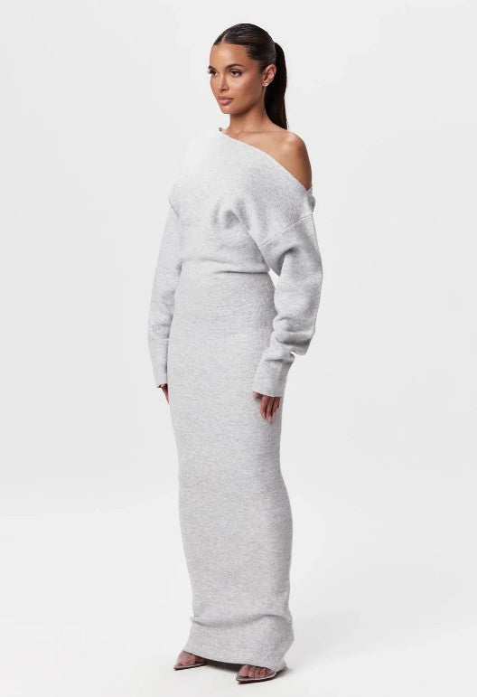 Off‑Shoulder Knitted Bodycon Dress-HighTouch