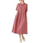 Women's Fashion Simple Solid Color Linen Dress-HighTouch