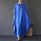 Oversized Cotton & Linen Maxi Dress | Relaxed Natural Fiber Dress-HighTouch