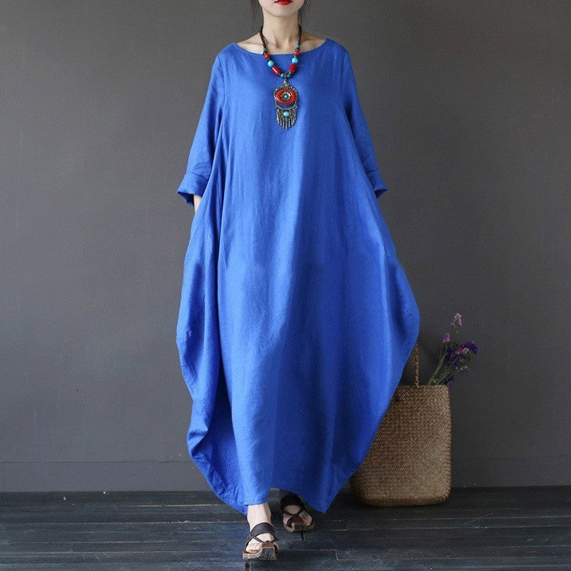 Oversized Cotton & Linen Maxi Dress | Relaxed Natural Fiber Dress-HighTouch