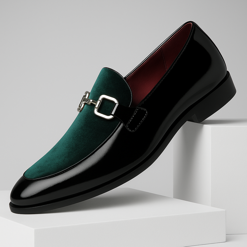 Men’s Velvet Patent Loafers with Metal Bit