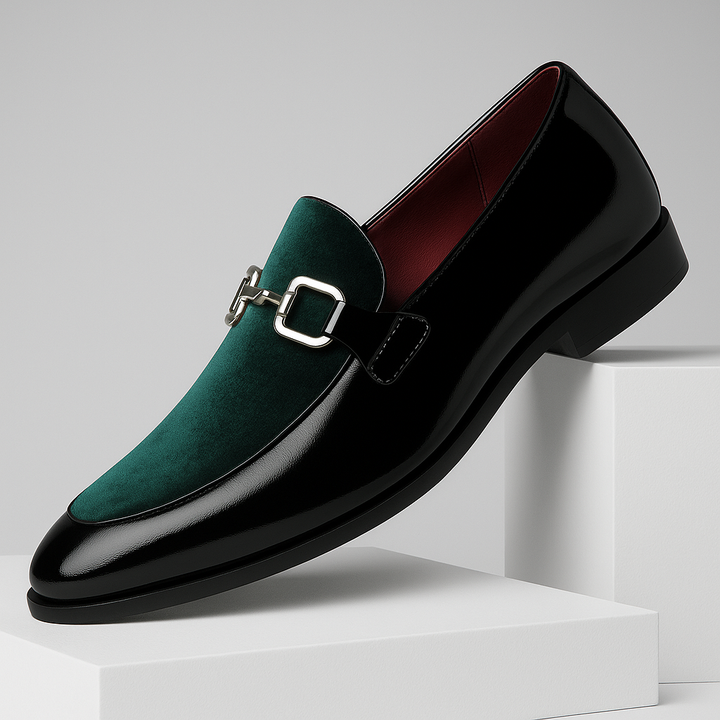 Men’s Velvet Patent Loafers with Metal Bit