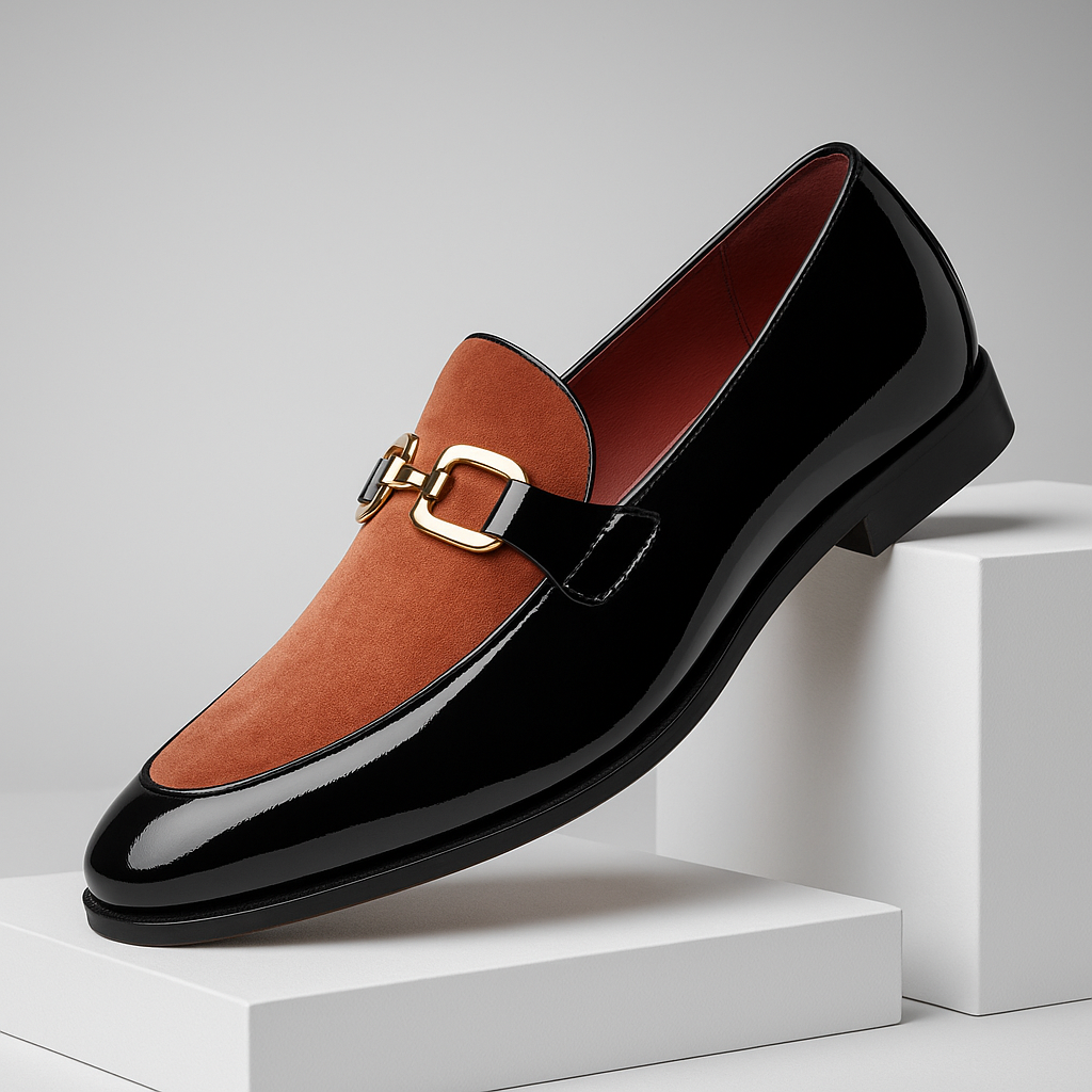 Men’s Velvet Patent Loafers with Metal Bit
